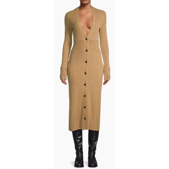 Jason Wu Merino Wool-& Cashmere Blend Midi-Dress in Camel NWT Size Small - Picture 3 of 12